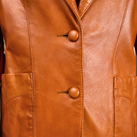 Vintage Tan Leather Blazer Jacket Size 8 - Picture 2 of 13